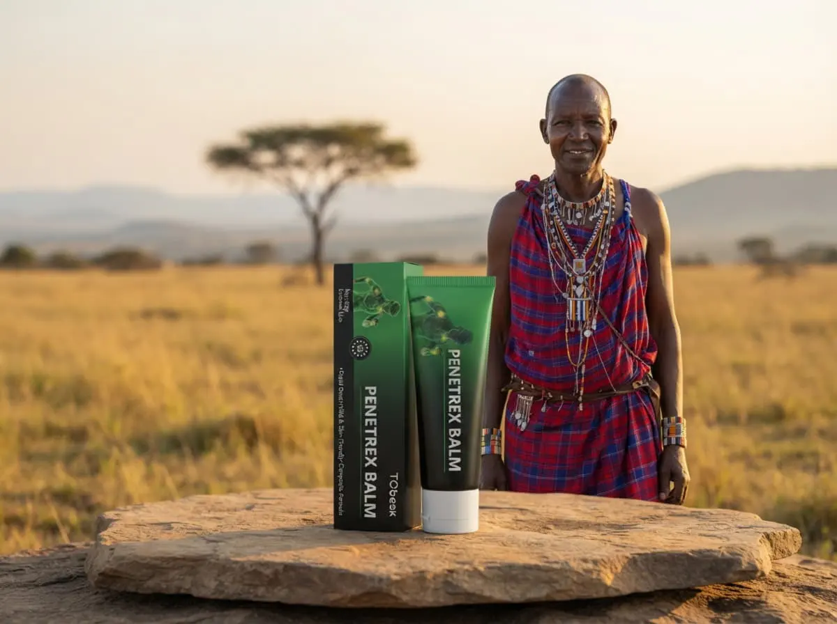 Penetrex Balm Kenya: maasai elder in a red shuka standing in the savanna, an everyday picture of an active Kenyan day