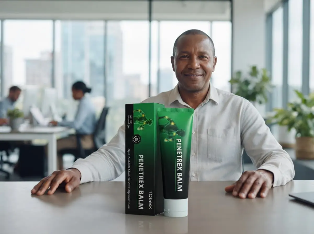 Office manager at his desk with Penetrex Balm