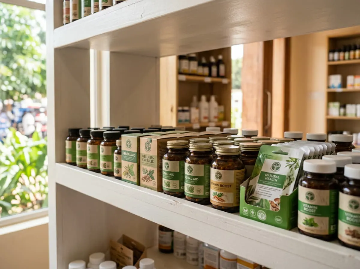 Penetrex Balm Kenya: shelf of wellness products in soft daylight, a calm place to store everyday care products